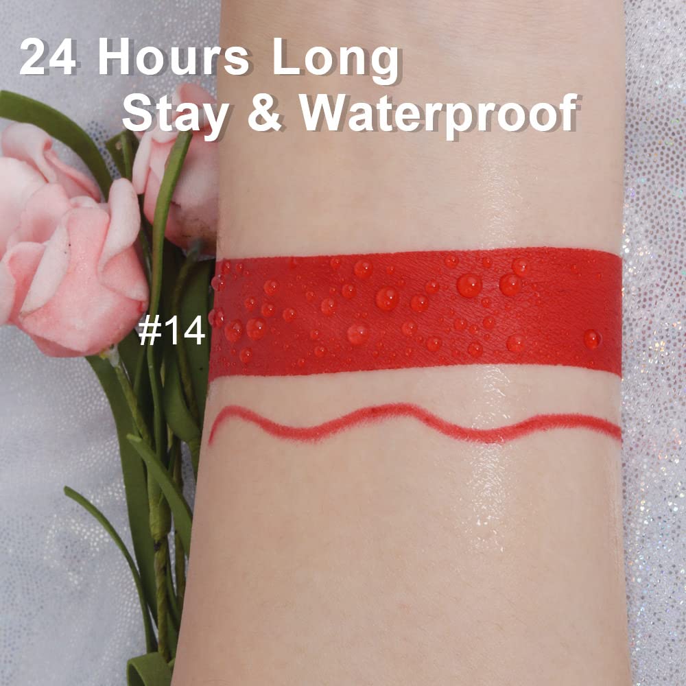 evpct 2Pcs Ruby Red Matte Lip Liner and Lipstick Combo Red Lip Gloss Stains Pencil Makeup Set Women Waterproof Long Lasting 24 Hours Lipstick and Lip Liner Set labiales mate 24 horas originales 14