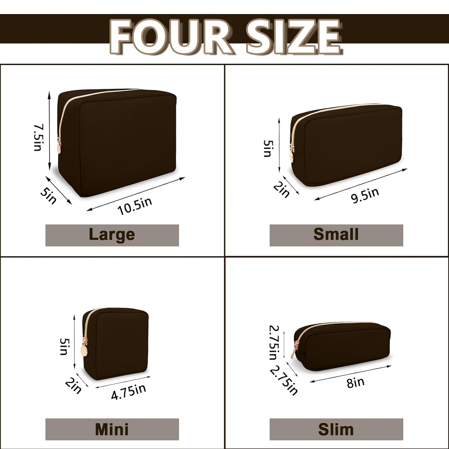Mini Makeup Pouch for Purse, Small Cosmetic Bag Pouch Nylon Travel Toiletry Organizers Bag for Women Girls, Cute Zipper Coin Purse Preppy Storage Purse for School Work(Mini-Chocolate)