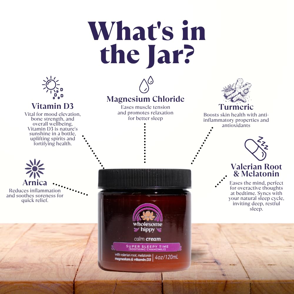 Super Sleepytime Calm Cream – Nighttime Body Butter with Magnesium, Melatonin, Valerian & Chamomile – Soothing Vegan Moisturizer for Bedtime Routine – 4oz