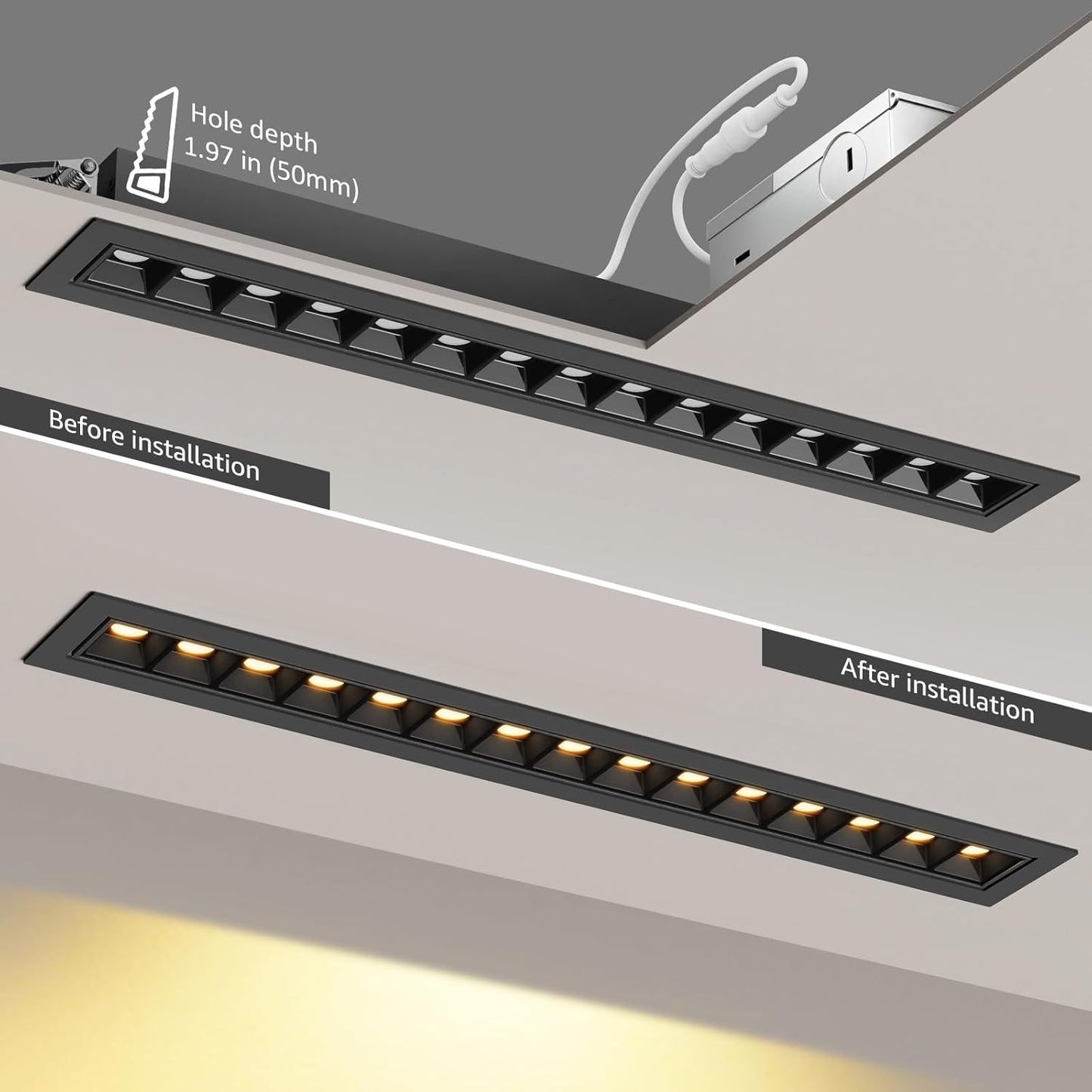 LED Linear Recessed Spotlight 4 Pack, Black Aluminum Recessed Grille Spotlight with Junction Box, Dimable 5 CCT 3000K-6500K, TRIAC Dimming Lighting for Living Room Kitchen Bedroom Hallway