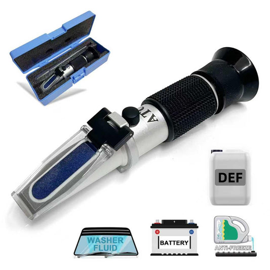 5-in-1 Refractometer for DEF Urea Concentration, Windshield Washer & PG/EG Antifreeze Freeze Point, Battery Specific Gravity - Refractometer for Coolant, Antifreeze, and Diesel Fluid
