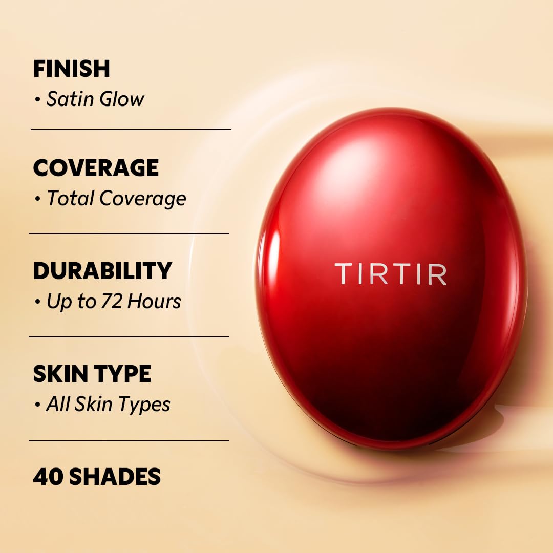 TIRTIR Mask Fit Red Cushion Foundation | Full coverage, Weightless, Skin fit, Satin Glow Finish, Korean Makeup BB Foundation, beauty, Tattoo cover up, Buildable (#17W French Vanilla, 0.63 Fl Oz)