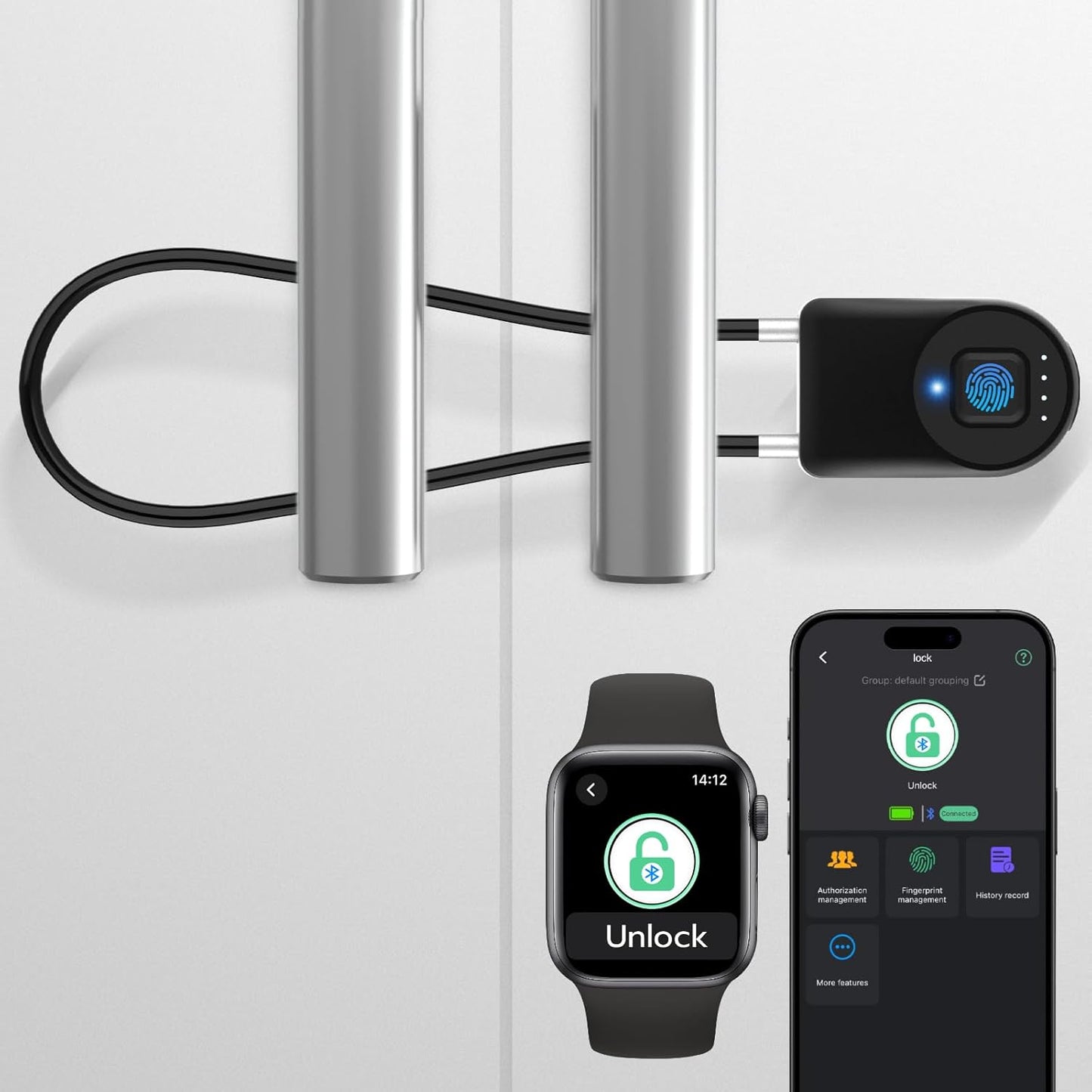 Fingerprint Cable Lock, eLinkSmart Fridge Locks with Bluetooth APP Control, Biometric Smart Padlock for Adults Baby Proof Cabinet Refrigerator French Door Cabinet Gate Locker Bike, 14.9'' Long Black