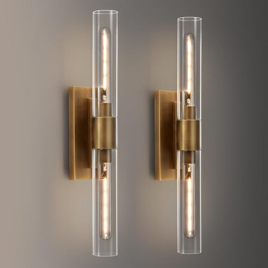 24.8" L Minimalist Style Wall Sconces Set of 2, Brass Wall Lights Fixtures Morden Cylinder Wall Light for Bathroom Vanity Light Indoor Wall Mounted Lamps for Living Room,Bedroom,Hallway