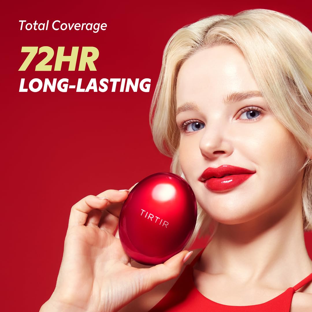 [*Mini Size*] TIRTIR Mask Fit Red Cushion Foundation | Full coverage, Weightless, Skin fit, Satin Glow Finish, Korean Makeup BB Foundation, beauty, Tattoo cover up, Buildable (#10C Shell, 0.15 Fl Oz)
