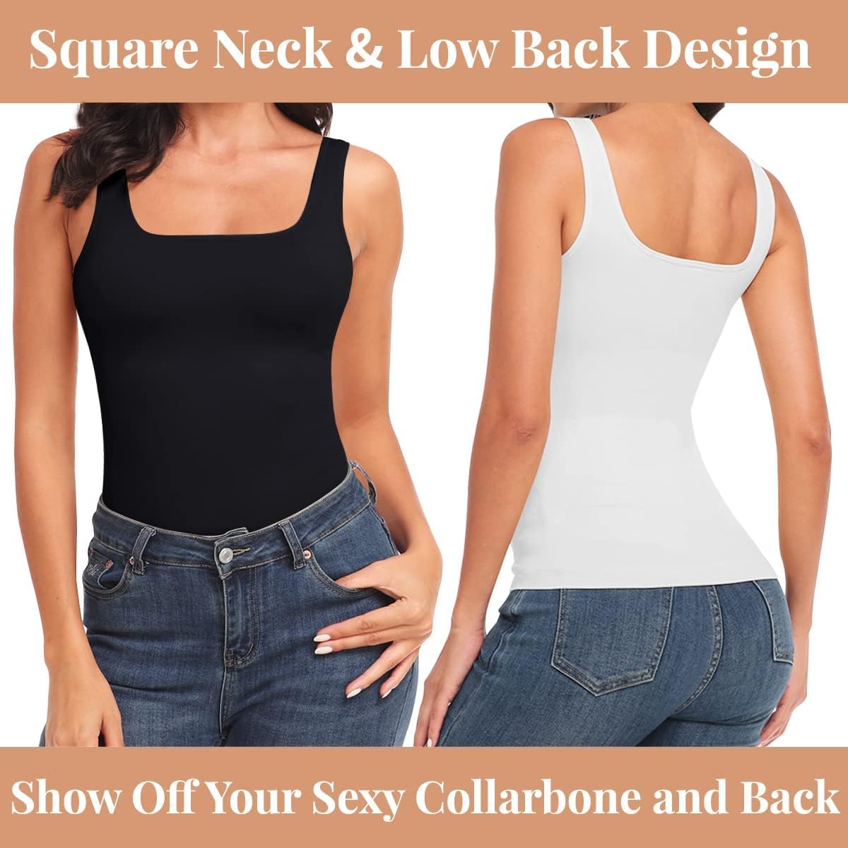 EUYZOU Women's Tummy Control Shapewear Tank Tops Seamless Square Neck Compression Tops Slimming Body Shaper Camisole
