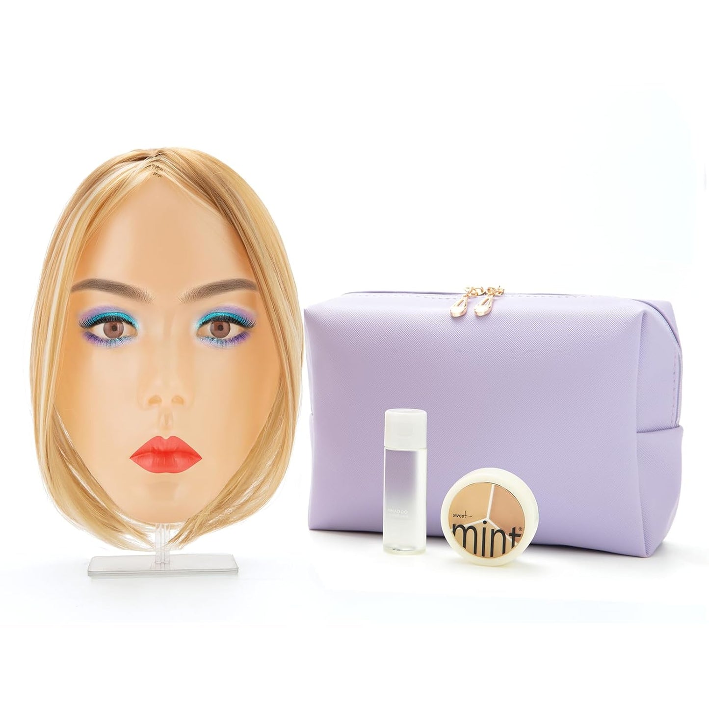 Makeup Practice Face, 2024 Upgrade 5D Makeup Mannequin Face Reusable Silicone Makeup Practice Face Board with Bracket, Come with Makeup remover & Concealer 3 Color & Makeup Bag Yellow