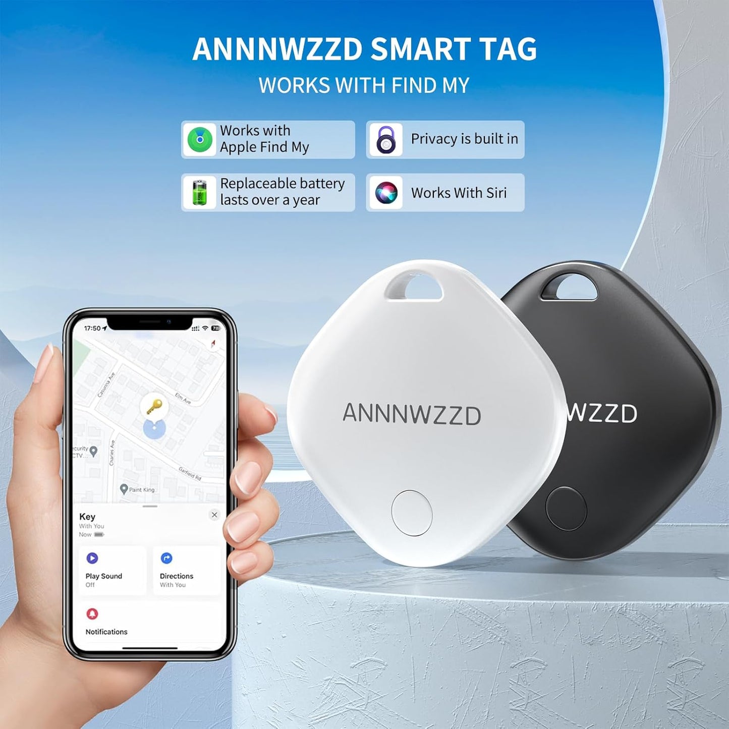 ANNNWZZD Air-Tag 4 Pack Item Finders with Apple Find My APP (iOS Only) Air Tags Help You Track Your Keys, Wallet, Luggage, Backpack, Super Lightweight [Apple MFi Certified]