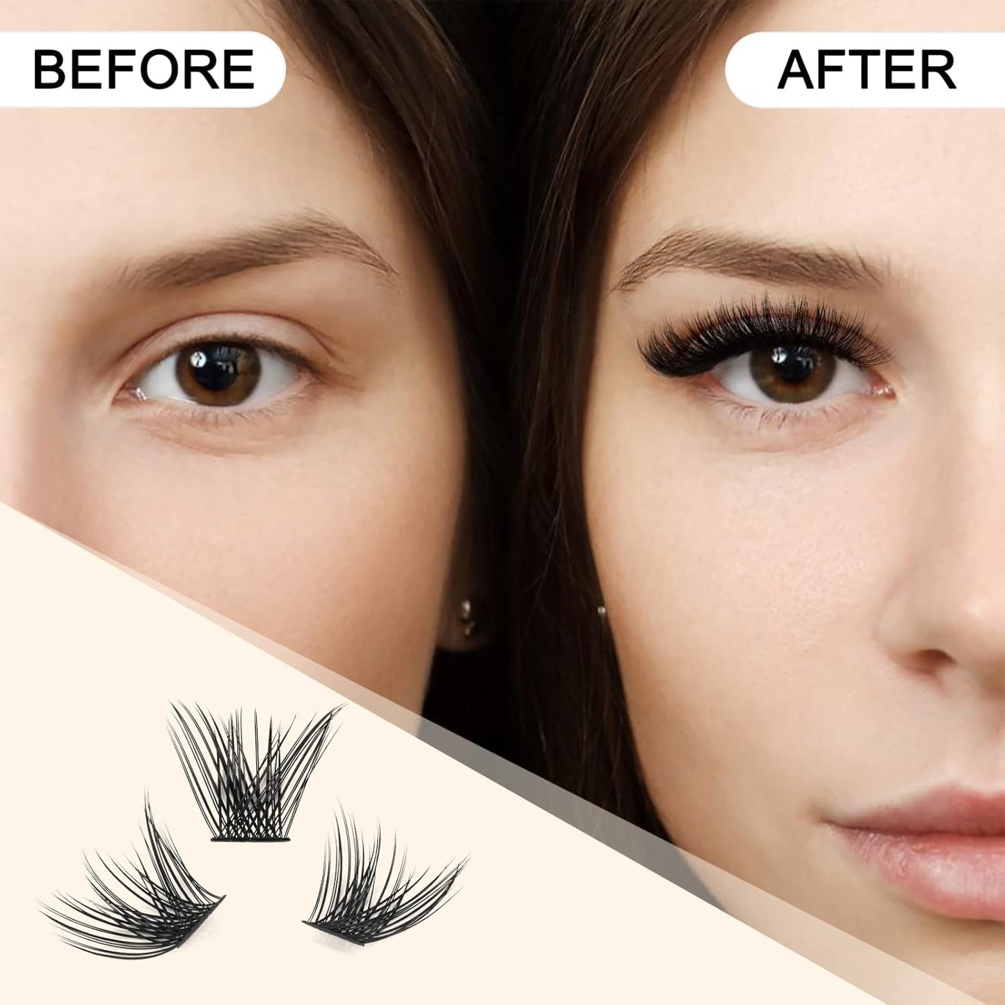 QUEWEL Cluster Lashes 72 Pcs Wide Stem Individual Lashes C/D Curl 8-16mm Length DIY Eyelash Extension False Eyelashes Soft for Personal Makeup Use at Home (H03-C-10)