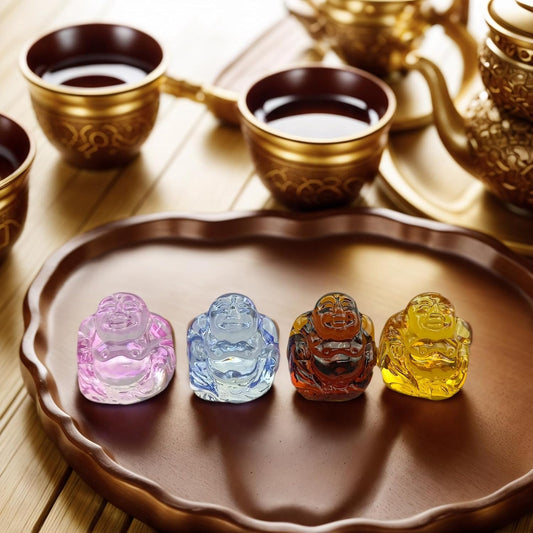 4 Pcs Mini Lucky Buddha Statue Set - Glossy Zen Decor for Office Desk, Feng Shui Wealth and Serenity Indoor(1.18’’)