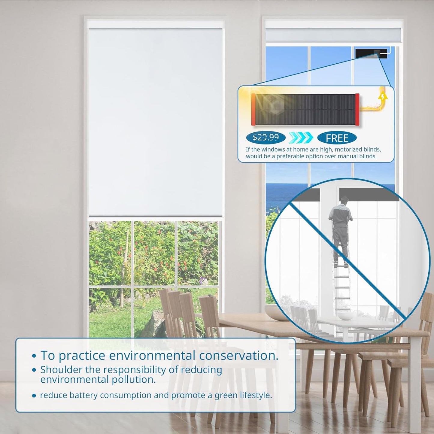 DENFOON Motorized Blinds with Remote Control, Custom Blackout Smart Blinds [with Cover],Electric Blinds with Complimentary Solar Panel, Cordless Automatic Roller Shades for Windows,White,Custom
