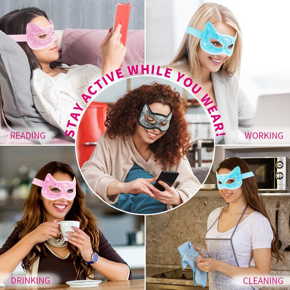 Cooling Eye Mask, Gel Eye Mask Hot Cold Use, Cold Eye Mask for Puffy Eyes, Dry Eyes, Headaches, Migraines, Sinus, Dark Circles (2 pink)