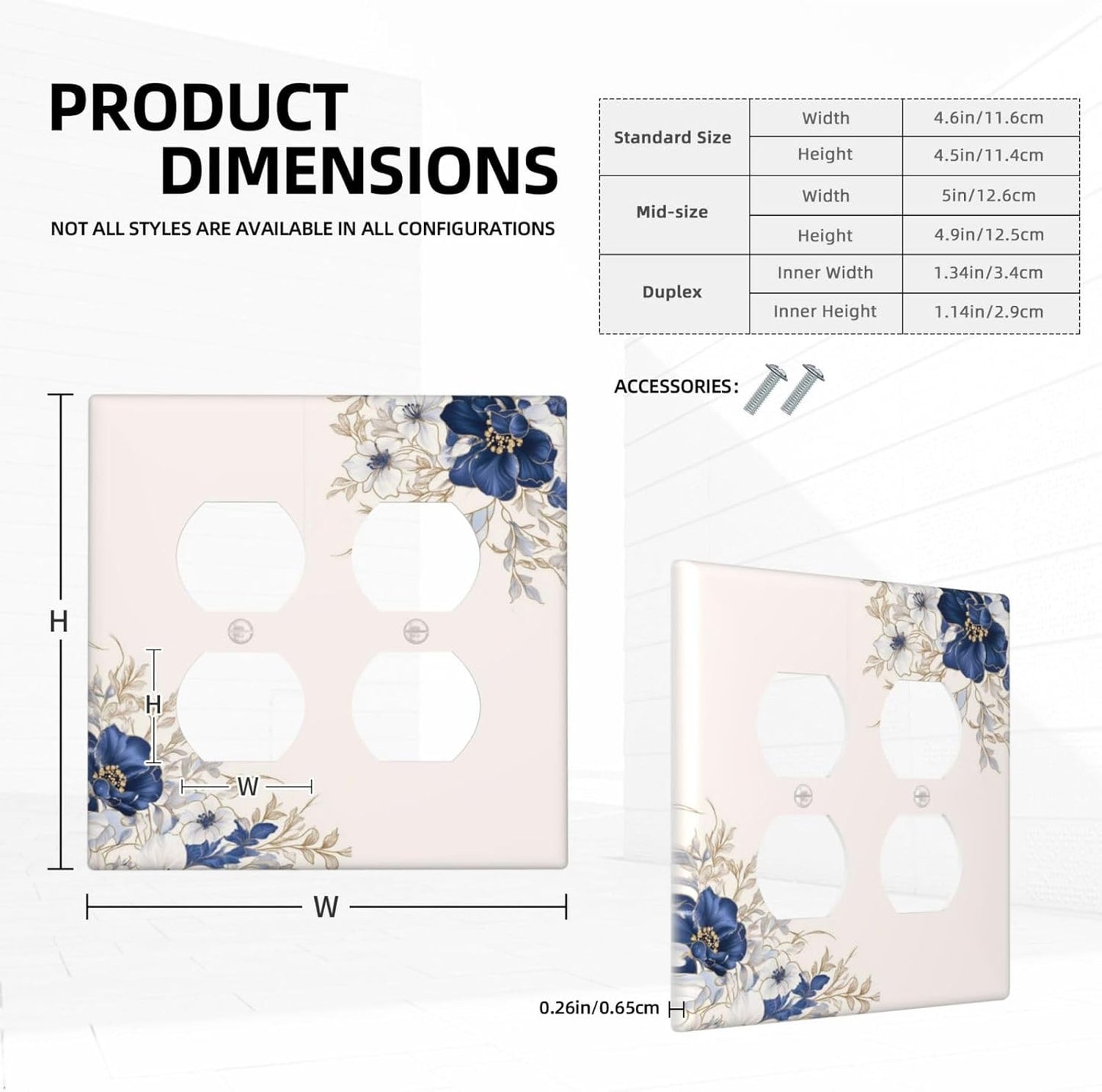 Decorative Outlet Covers Rustic Blue White Flowers Floral Penoy 2 Gang Wall Plate Cover Double Duplex Receptacle Two Switch Light Switch Cover Plate Jumbo Dual Face Plate