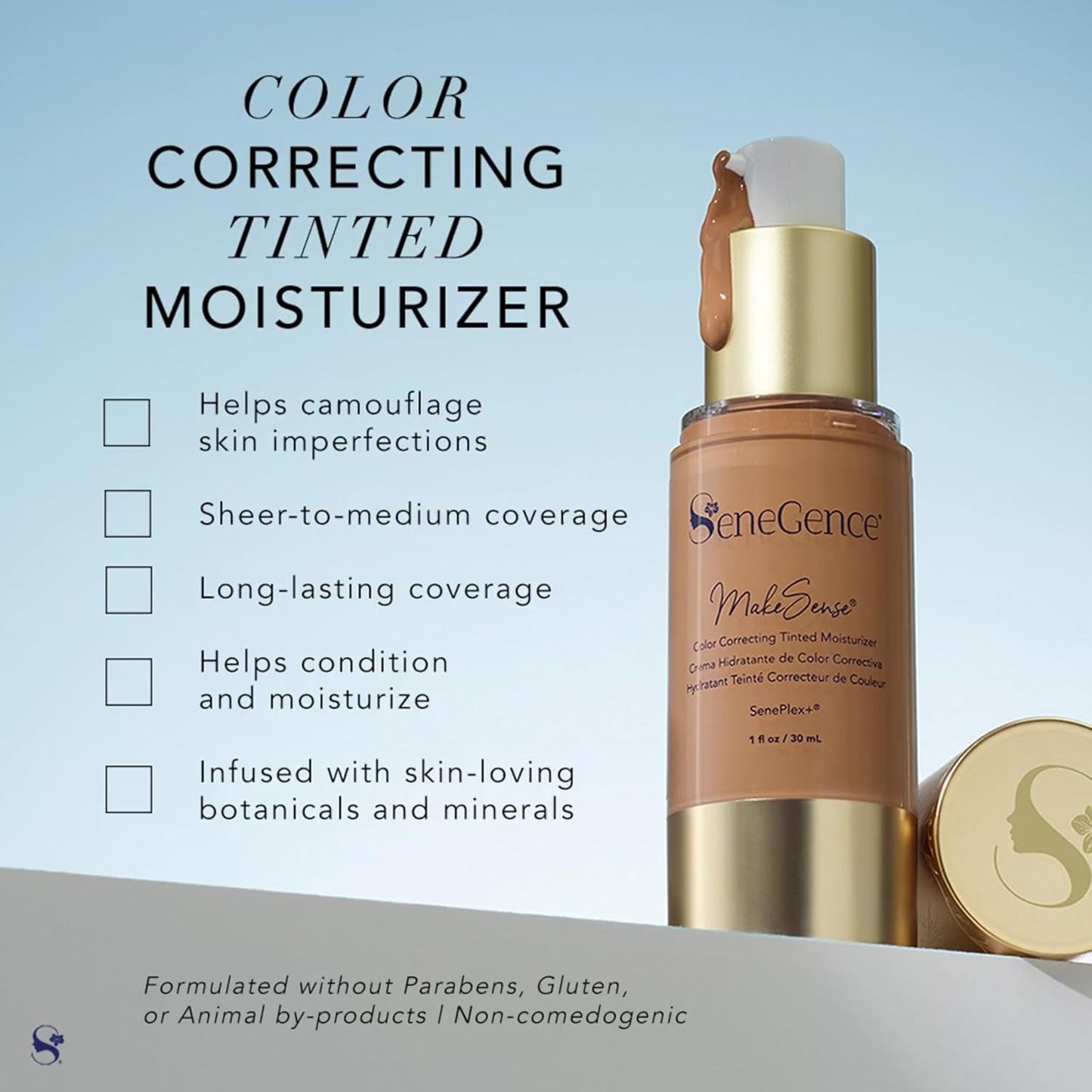 SeneGence MakeSense Color Correcting Tinted Moisturizer with Sheer Coverage, Medium, 1 Fl Oz, Enriched with SenePlex+ and Botanicals for Smooth, Even-Toned Skin