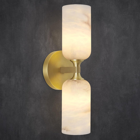 Alabaster Wall Sconces, 14" Modern Spanish Natural Marble Vanity Light, Dimmable Hardwired Brass Gold Wall Sconce Lighting for Bathroom Mirror, Bedroom, Living Room, Luxury Natural Stone Wall Fixtures