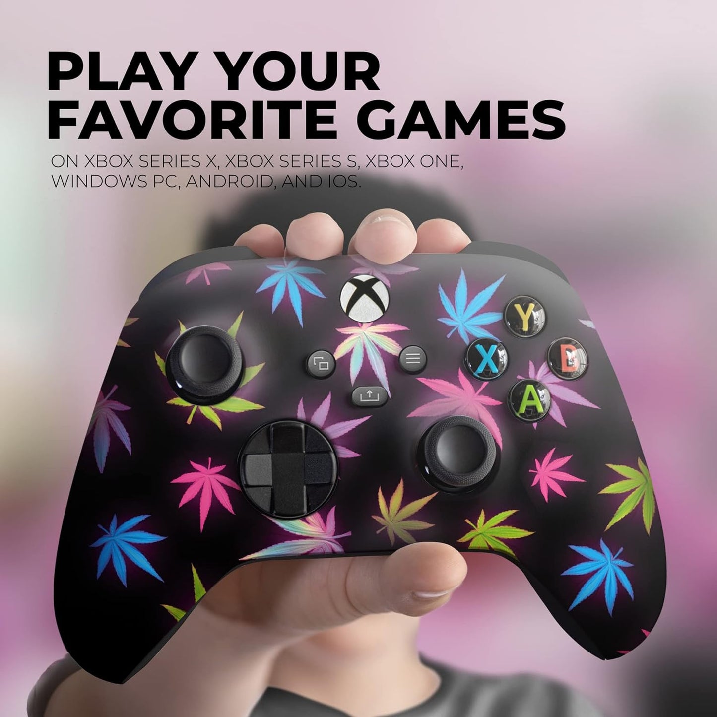 DreamController Neon Weed Custom X-box Controller Wireless compatible with X-box One/Series X/S Proudly Customized in USA with Permanent HYDRO-DIP Printing (NOT JUST A SKIN)