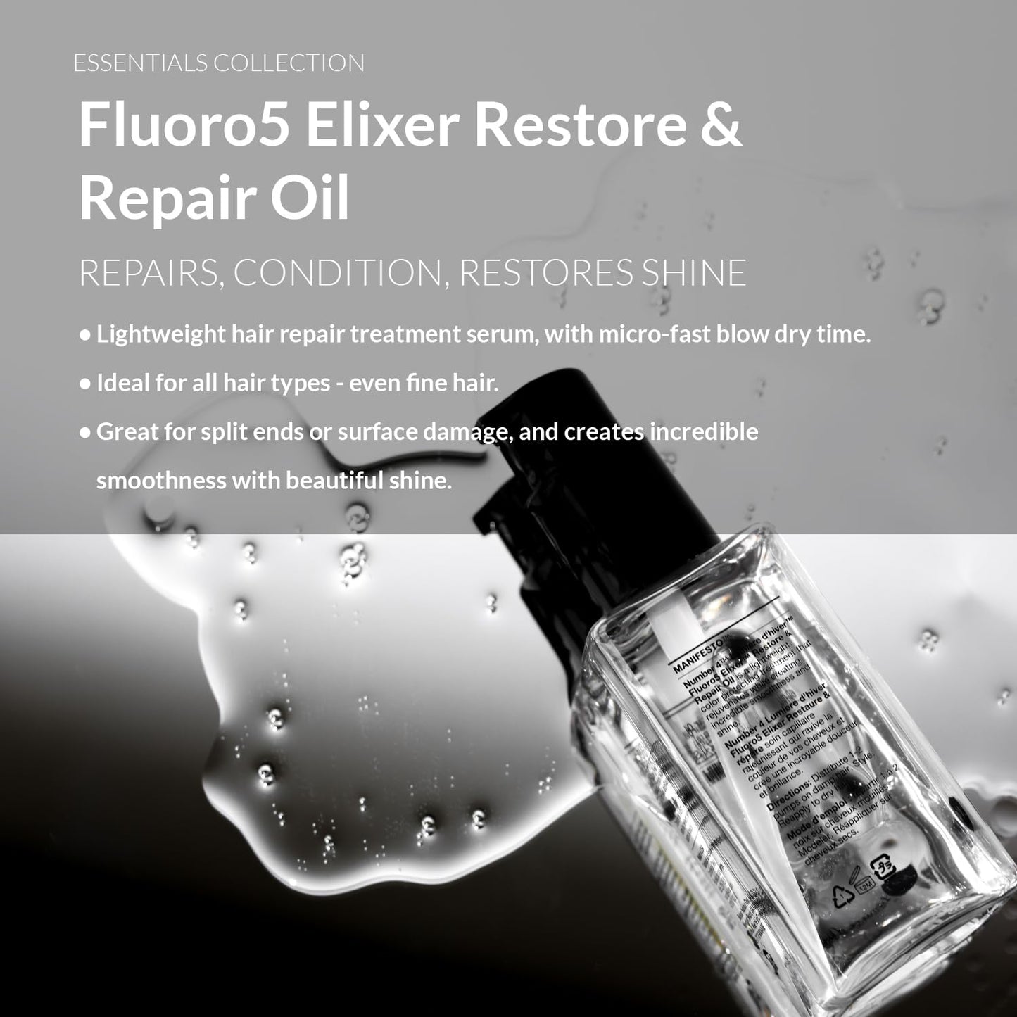 Number 4 Hair Oil, Fluoro5 Elixir Restore & Repair, Anti Frizz Serum for Damaged Hair, 2.0 oz – N4 Hair Care