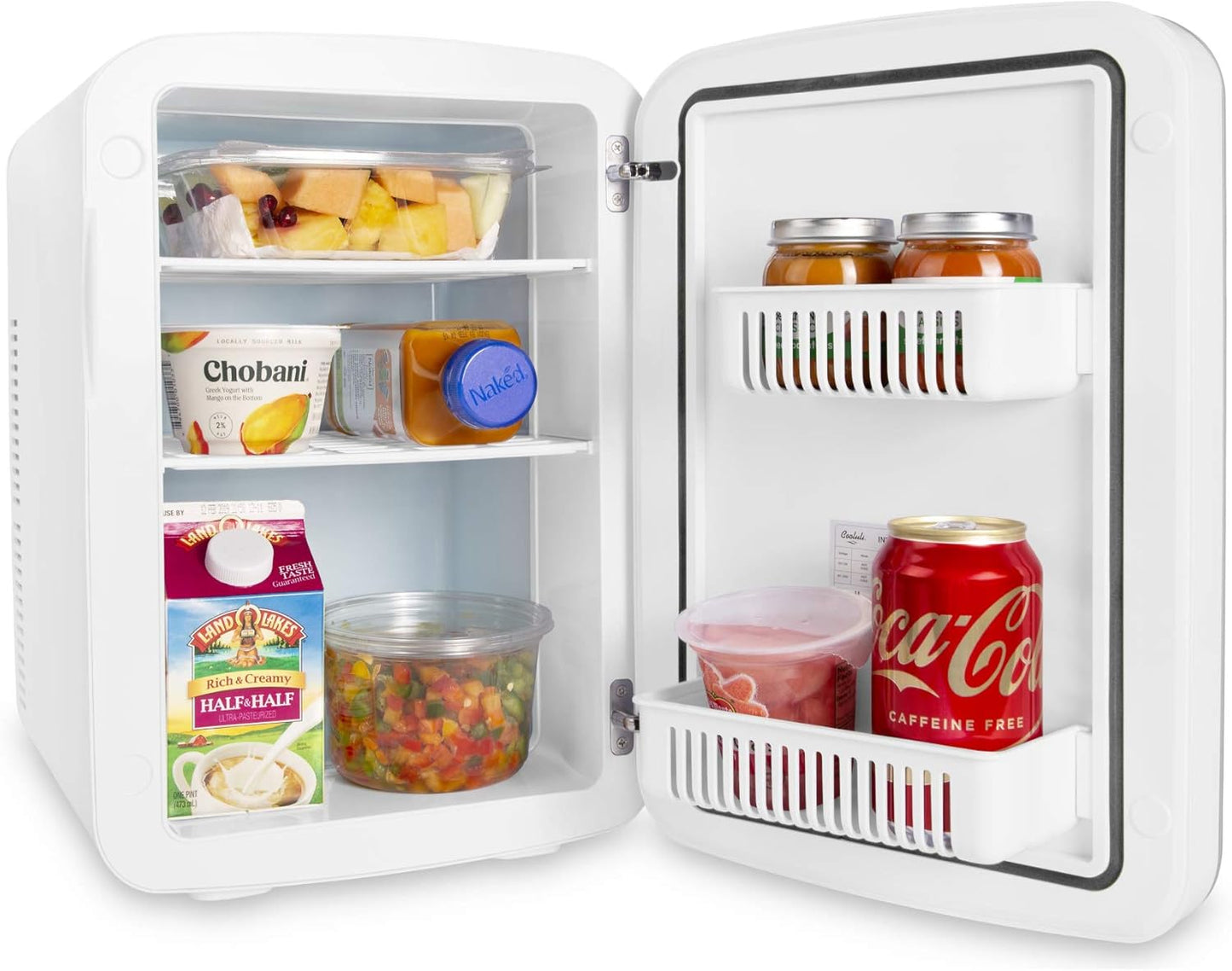 Cooluli 15L Mini Fridge for Bedroom - Car, Office Desk & College Dorm Room - 12v Portable Cooler & Warmer for Food, Drinks, Skincare, Beauty & Makeup - AC/DC Small Refrigerator with Glass Front, Blue,15 Liter