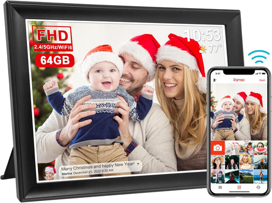64GB FRAMEO 10.5 Inch Smart WiFi Digital Photo Frame 1920x1280 FHD IPS LCD Touch Screen, Auto-Rotate, 64GB Storage, Support SD Card & USB Drive, Share Moments Instantly via Frameo App from Anywhere