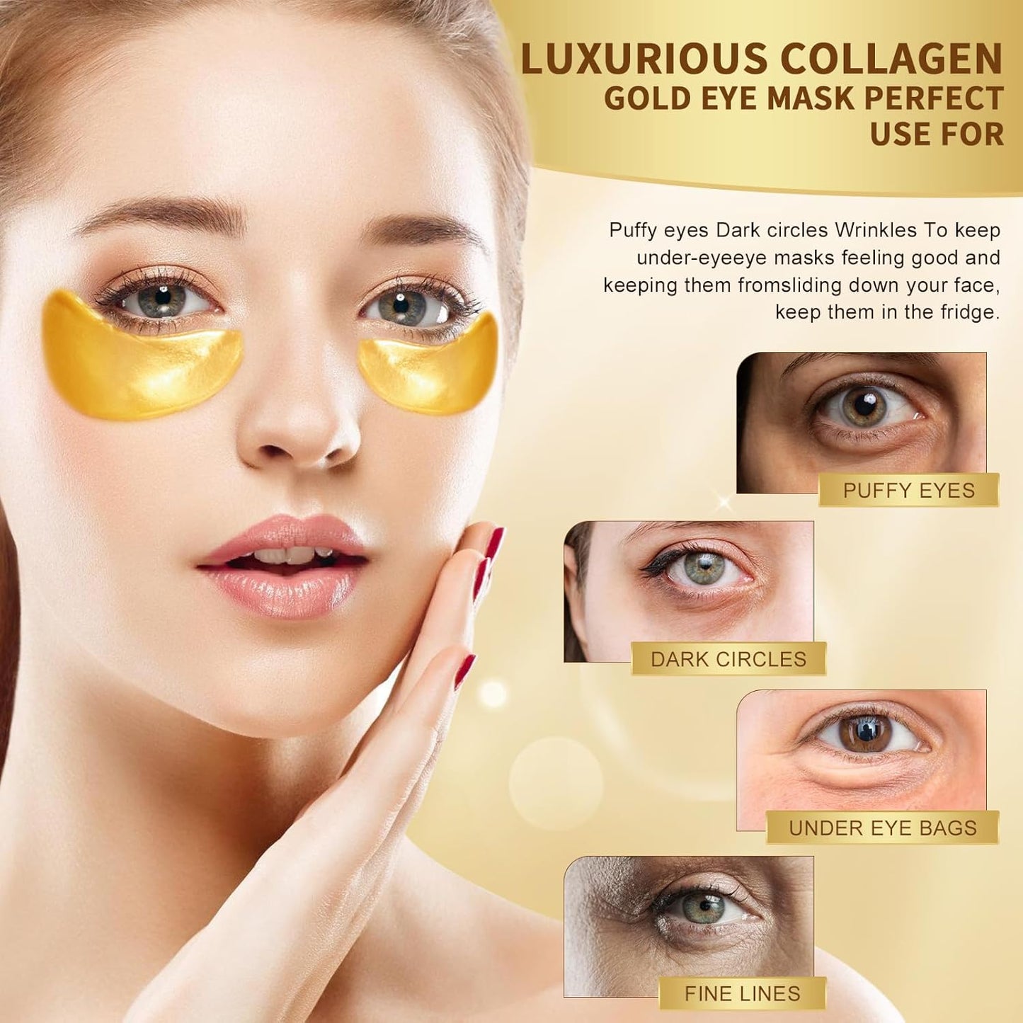 50 Pairs 24K Gold Eye Mask, Collagen Under Eye Mask for Dark Cirlce, Puffiness, Refresh, Revitalizing, Travel, Wrinkles, Eye Patches Luxury Gift for Women & Men