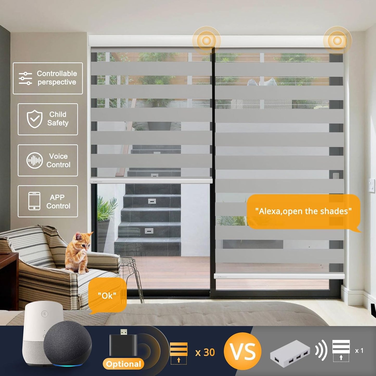 Motorized Blinds with Remote, Cordless Automatic Zebra Shades, Smart Blind for Windows, Grey, 34 x 72