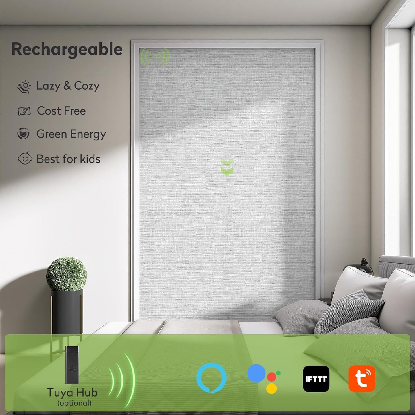 ZSTARR Smart Roman Shades Rechargeable Motorized Blinds with Remote Light Filtering Roman Window Shades Plain Fold Soft for Doors Bedroom, Custom Size (Light Gray)