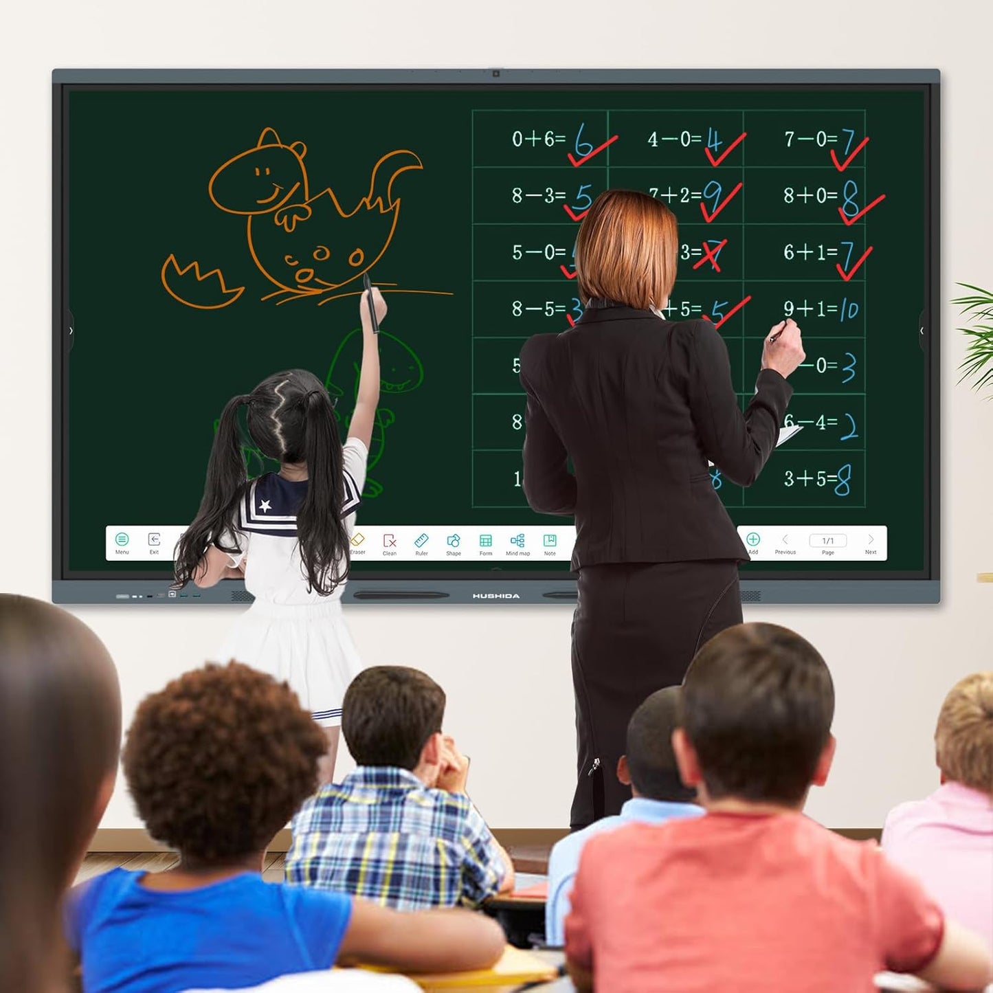 65″ Smart Board, 4K UHD Interactive Whiteboard with Android 14 System and 13MP Camera, All in One Digital Whiteboard for Home, Classroom and Business (Wall Mount Included)
