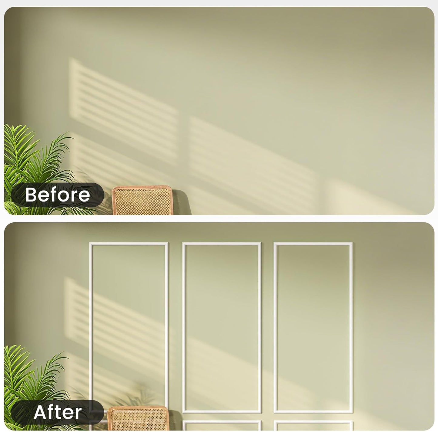 Peel and Stick Wainscoting Panels Kit, 6 Sets 54''x24'' Premade Wall Molding Peel and Stick Panels for Interior Wall Trim, Easy DIY Wainscoting Panels Peel and Stick Decor