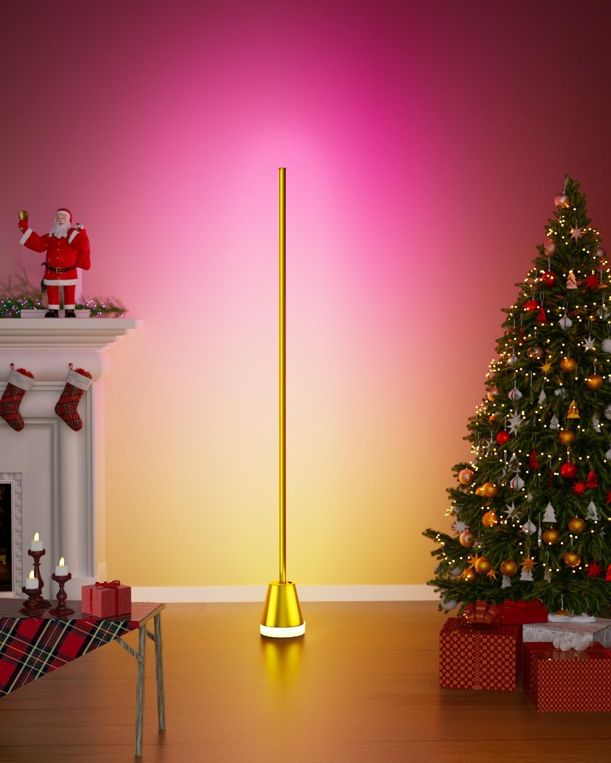 Keepsmile Smart RGB LED Corner Floor Lamp,172 LEDs Bright Standing Lamps for Living Room with APP and Remote,Modern Floor Lamp with Music Sync and 16 Million Colors, Ambient Lighting for Bedroom Gold
