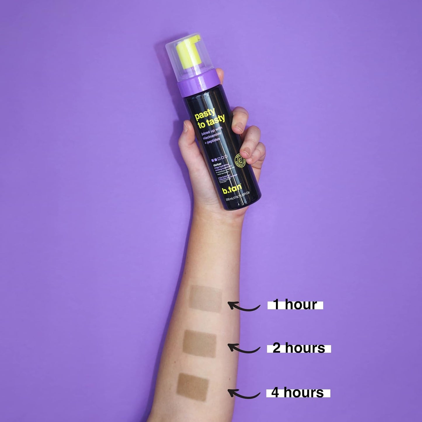 b.tan Dark Self Tanner Mousse | Pasty to Tasty -Best, 1 Hour Express, Hydrating Sunless Tanning Foam, Bronzed Glowy Skin, Face & Body, No Fake Tan Smell, 6.7 Fl Oz