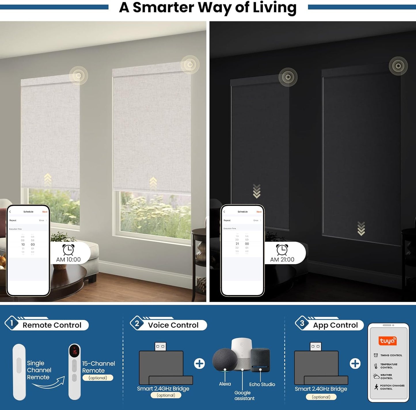 No Drill Motorized Blinds with Remote, Blackout Automatic Blinds with Solar Panel, Cordless Smart Electric Roller Shades for Windows, Beige, 30 x 72