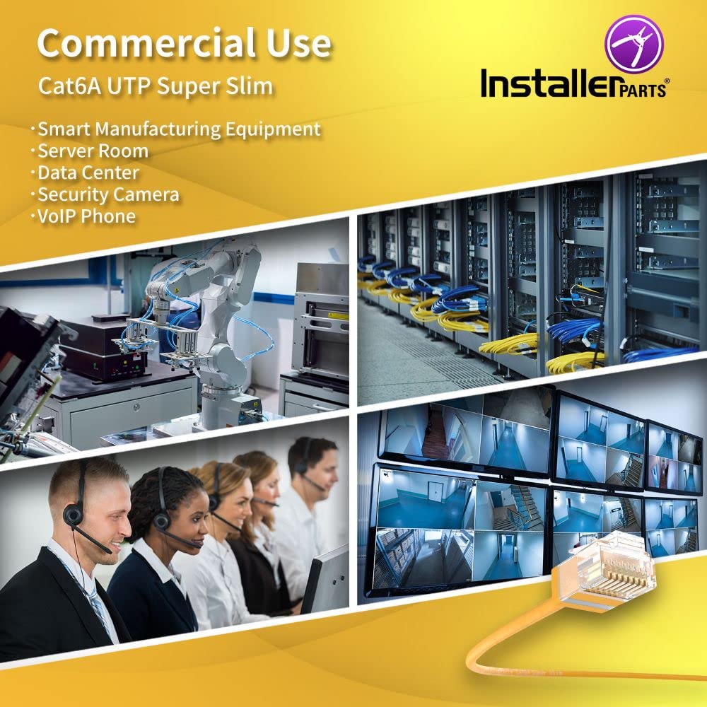 InstallerParts Ethernet Cable CAT6A Super Slim Cable UTP 7 FT (30 Pack) - Yellow - Professional Series - 10Gigabit/Sec Network/High Speed Internet Cable, 550MHZ, 32AWG