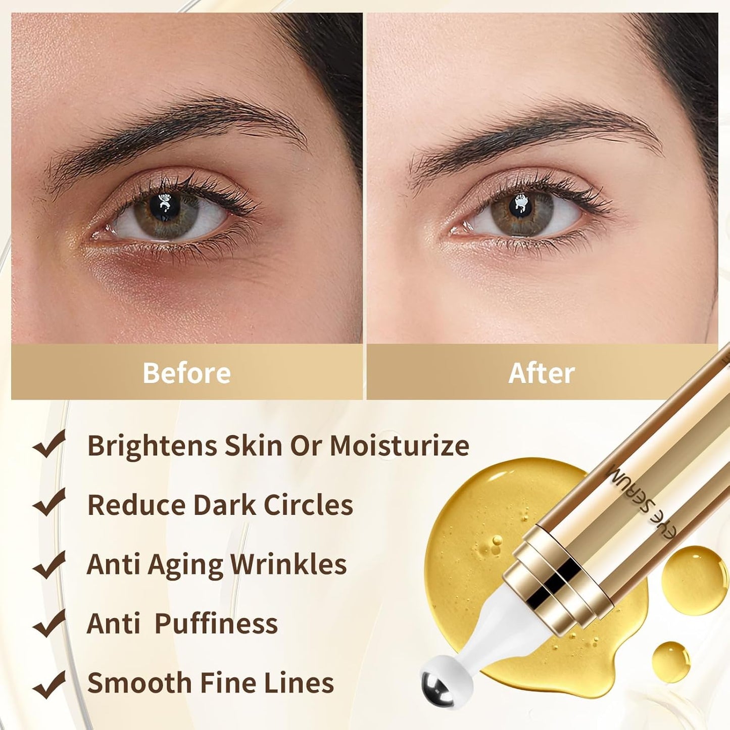 Caffeine Eye Serum, 0.67 Fl. Oz. Under Eye Cream for Dark Circles and Puffiness Eye Care Eye Serum Anti Aging with 360° Massage Ball Reduce Eye Bags, Wrinkles and Fine Lines