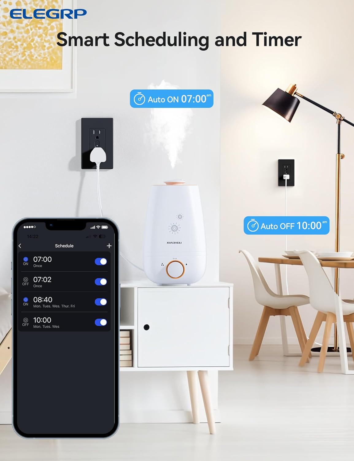 ELEGRP Smart in-Wall Outlet, 2.4GHz Wi-Fi Smart Receptacle Compatible with Alexa and Google Assistant, Tamper Resistant, 2 Individually Controlled Outlets, No Hub Required, UL Listed, Black, 1 Pack
