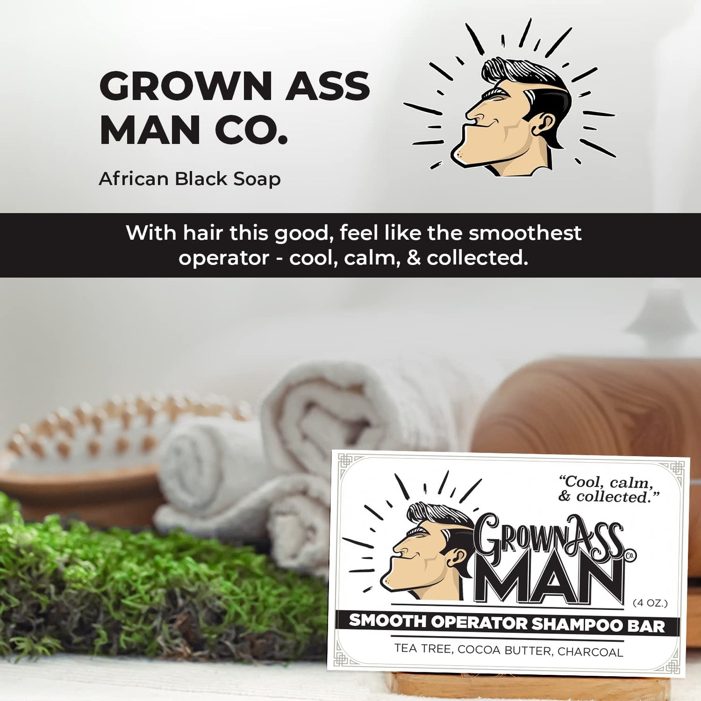 Solid Shampoo Bar Rich Lather 3 in 1: Hair, Beard & Body Wash - Plastic Free & Eco-Friendly, Natural & Organic Clean for All Hair Types, 4oz Bar (Smooth Operator, Single)