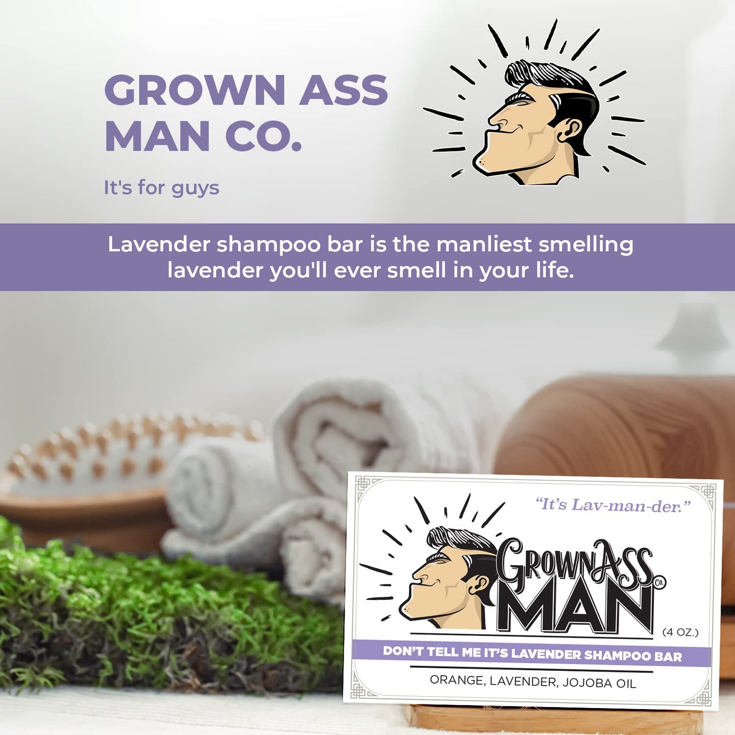 Solid Shampoo Bar Rich Lather 3 in 1: Hair, Beard & Body Wash - Plastic Free & Eco-Friendly, Natural & Organic for All Hair Types, 4oz Bar (Don't Tell Me It's Lavender, 3-Pack)