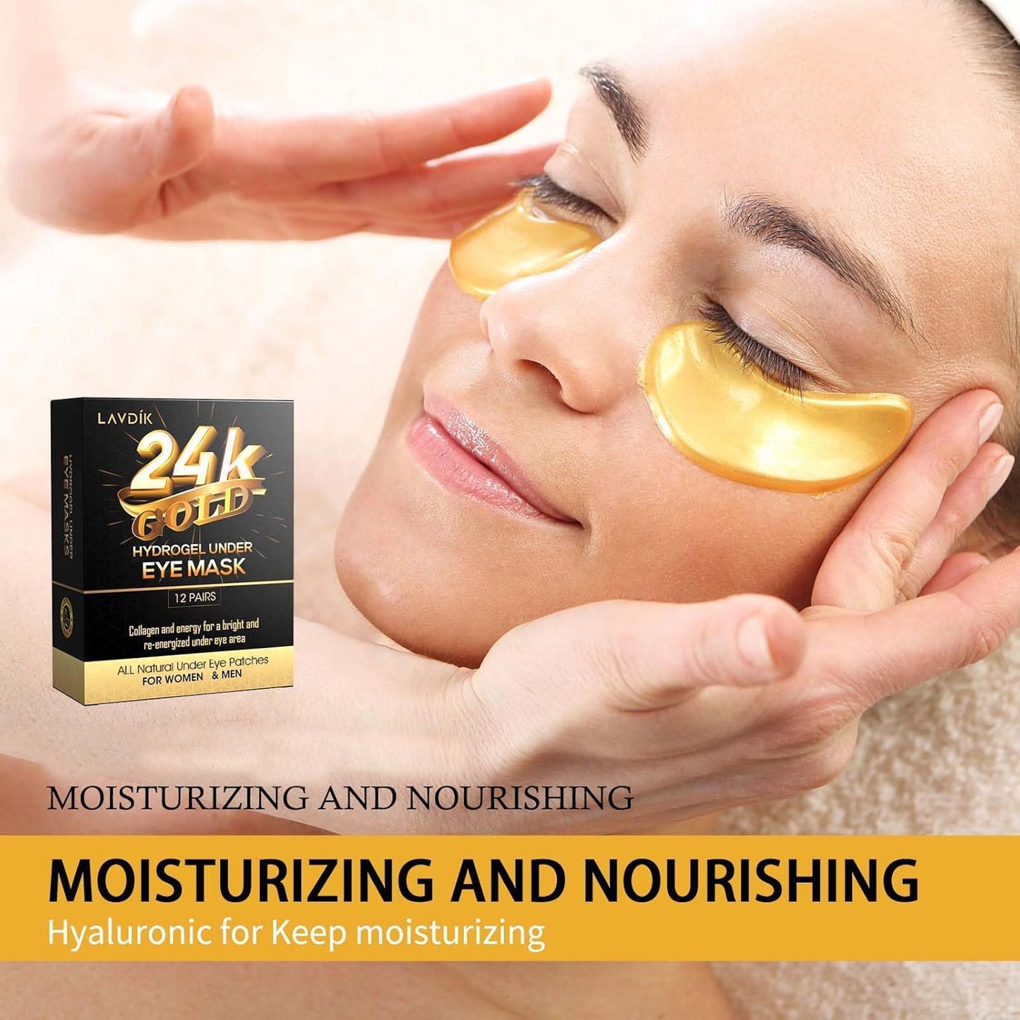 Under Eye Patches, 24K Gold Eye Mask - 12 Pairs, Collagen Eye Patch for Puffy Eyes and Dark Circles and Anti-Aging, Deep Moisturizing Eye Treatment Masks for Women and Men
