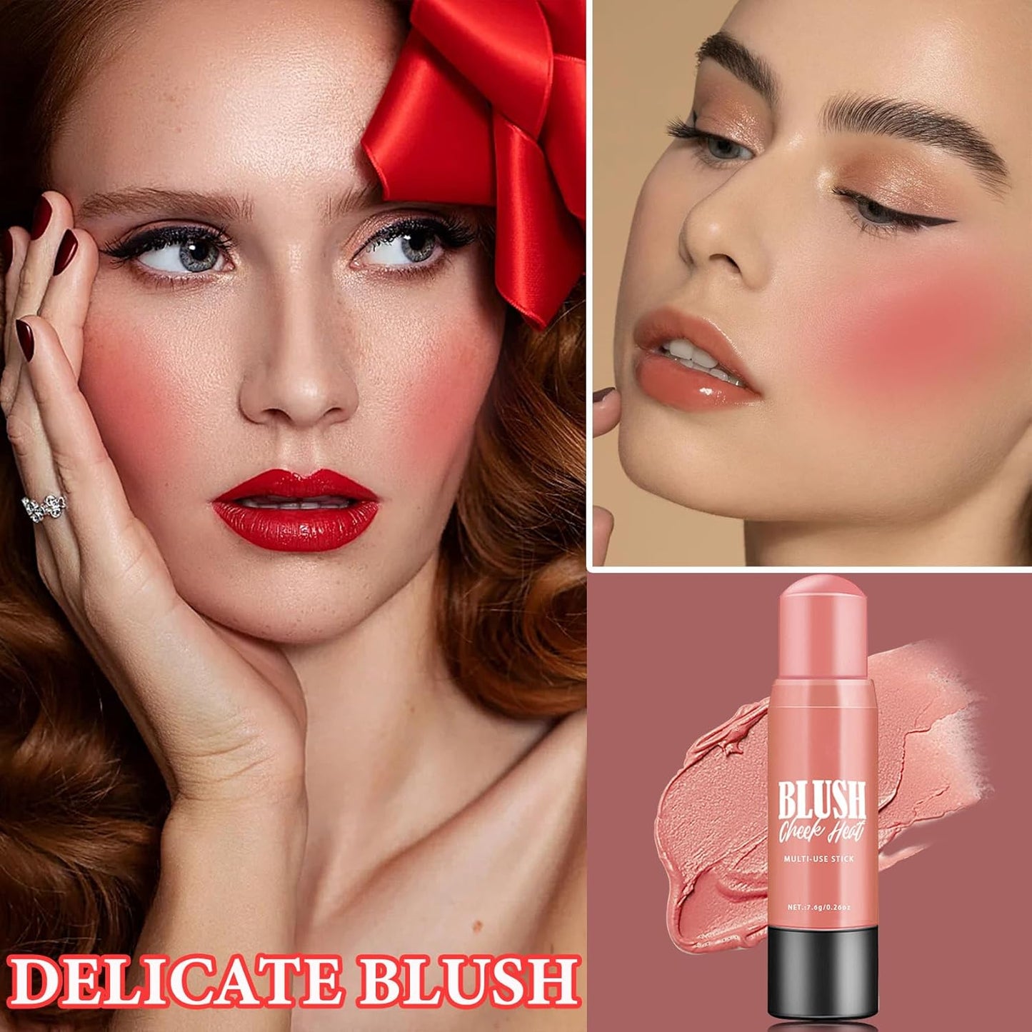 Cream Blush Stick Makeup,Blush Stick for All Skin Tones,Easy to Color,Soft Long Lasting Lightweight Blush Face Makeup Stick,Waterproof Multi Stick for Cheeks & Lip & Eyes（#101）