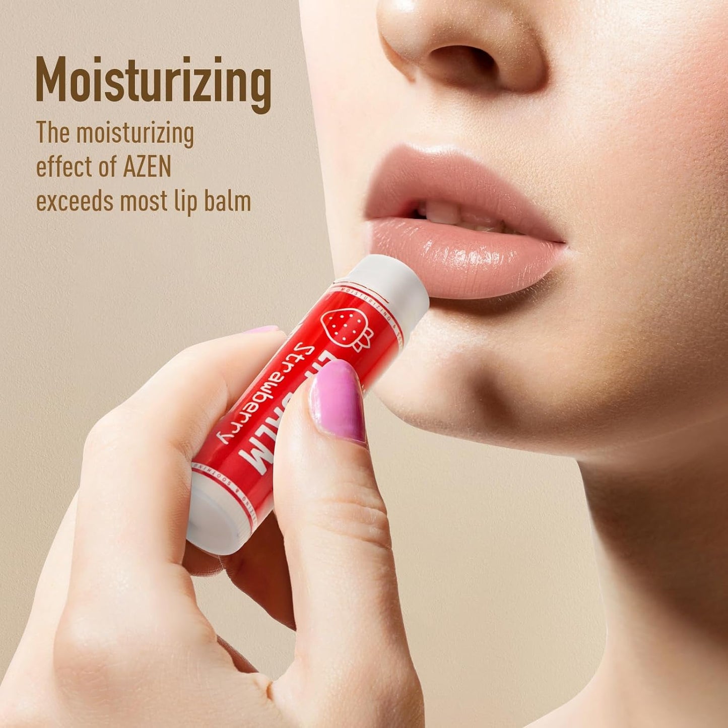 AZEN 60 Pack Natural Lip Balm, Moisturizing Lip Care Product for Dry Cracked Lips (C-60) - 10 Flavors