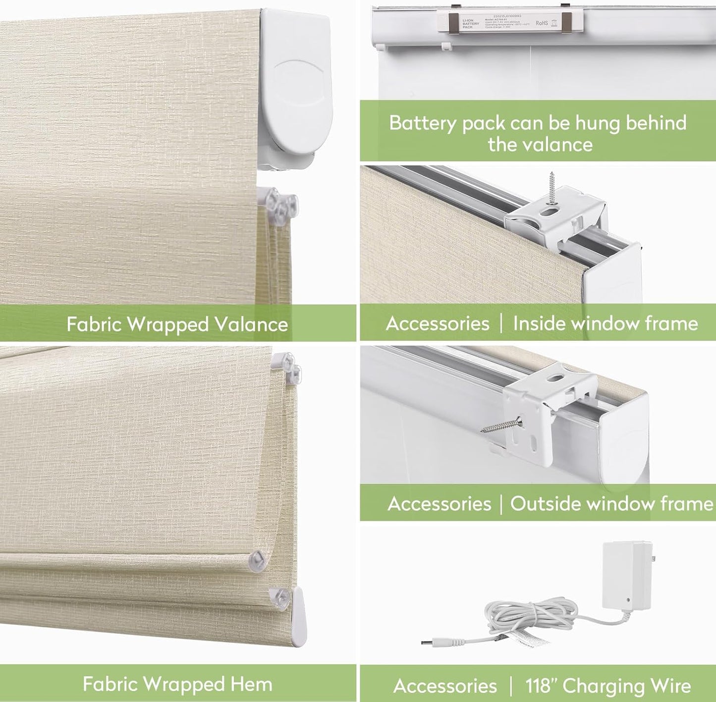 ZSTARR Smart Roman Shades Rechargeable Motorized Blinds with Remote Full Blackout Roman Window Shades Plain Fold Soft for Doors Bedroom, Custom Size (Beige)