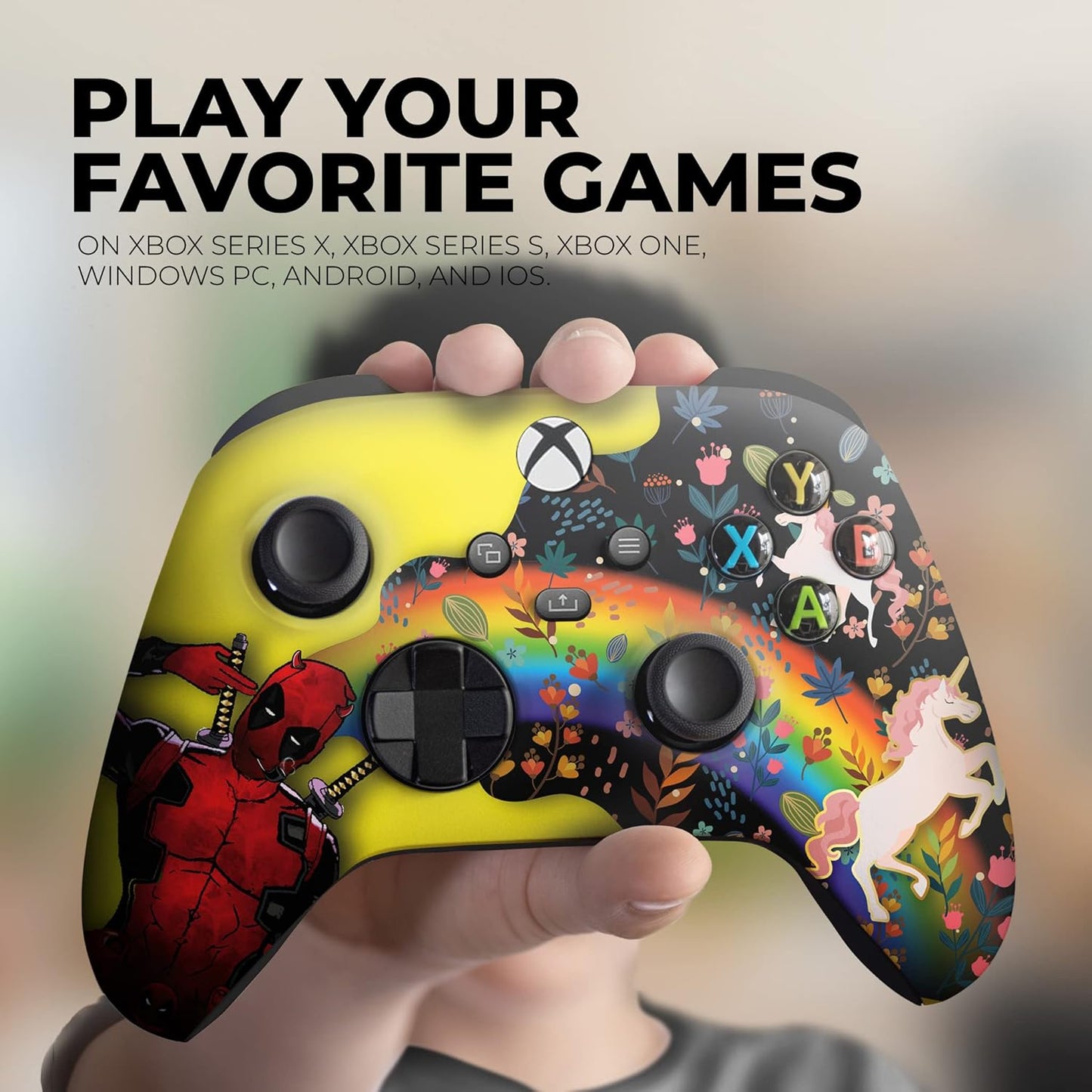 DreamController Deaddpool & Unicorn Custom X-box Controller Wireless compatible with X-box One/Series X/S Proudly Customized in USA with Permanent HYDRO-DIP Printing(NOT JUST A SKIN)(MODDED