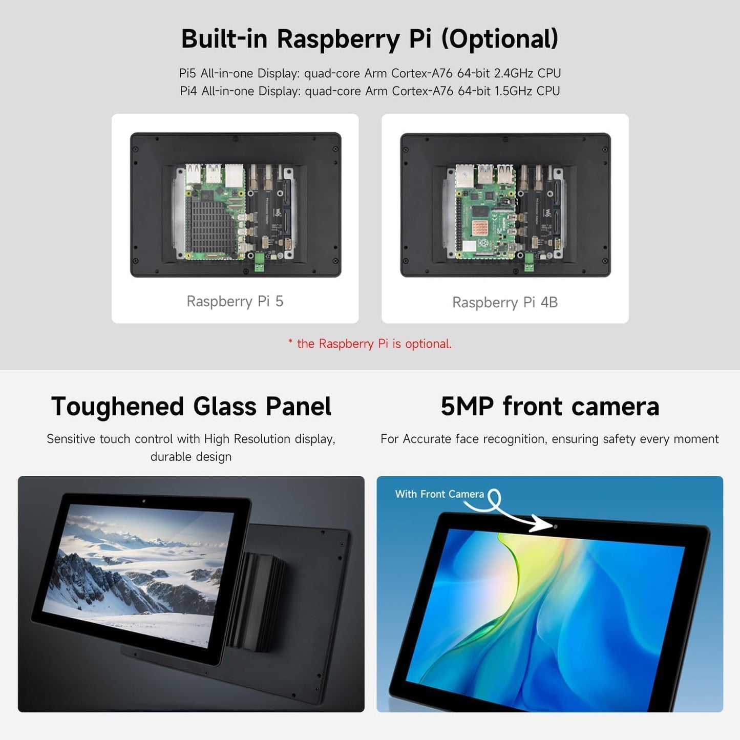 Industrial HMI All-in-one Touch Display for Raspberry Pi 4 5, 8inch Screen Monitor, Dual 4K HDMI Output, 10-Point Touch @XYGStudy (RPI-HMI-080D-ACCE-B)