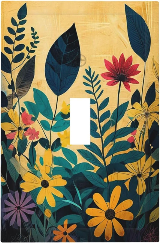 Abstract Minimalist Floral Botanical Boho Flower Single Toggle Light Switch Cover plate Outlet Cover Decorative Switchplate Wall Plates Electrical Panel Cover for Bathroom Living Room 5 X 3 IN