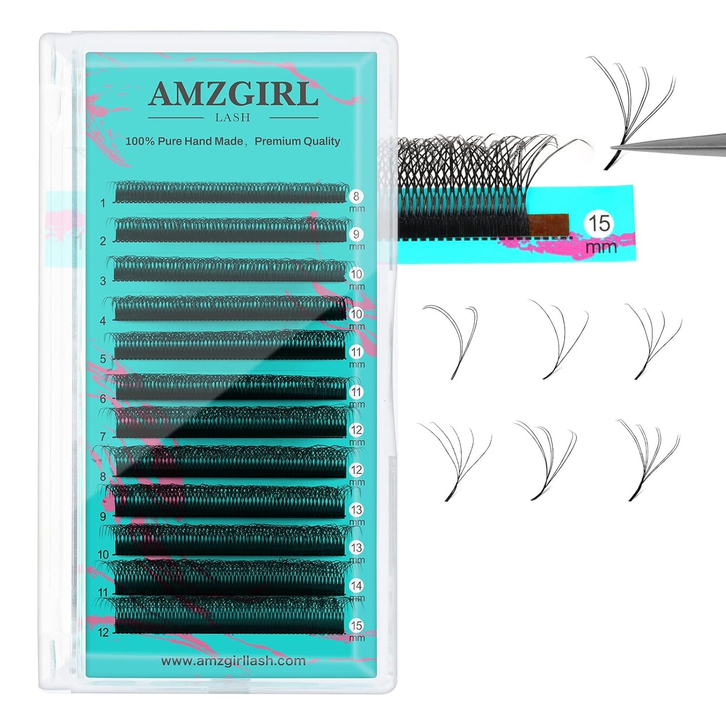 Individual Lashes Cashmere Volume Lash Extensions C Curl 8DW Premade Eyelashes Mixed and Single Tray,Soft and Dense Rapid Blooming Lashes,Eyelash Extensions for Professional Use(8-15mm)