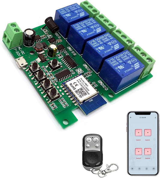 4 channelsWiFi Wireless Smart Switch Inching Self-locking Relay Module, be applied to access control Tuya SmartLife APP,DIY WIFI Garage Door Opener With 433 MHz RF remote control