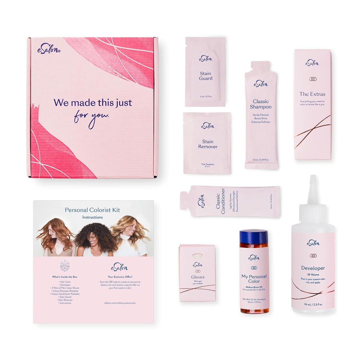 eSalon Permanent Hair Color & Hair Dye Complete Kit - Medium Brown Cool Beige - Personal Colorist Kit for Up To 100% Gray Coverage for All Hair Types - Professional-Grade Ammonia-Free Hair Dye