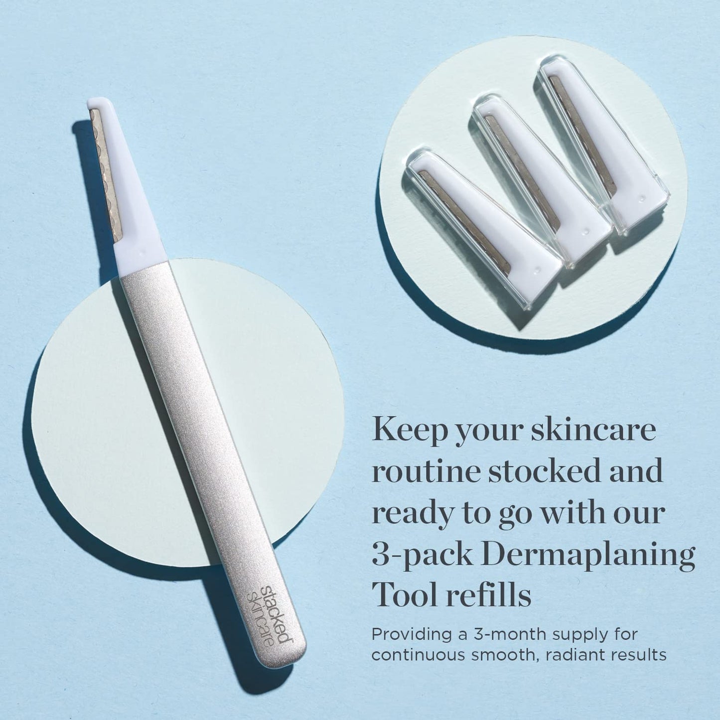 StackedSkincare Dermaplaning Replacement Blades - 3 Pack Face Razor Refills for Women, Peach Fuzz Remover and Exfoliating Tool, Fits StackedSkincare Dermaplane Tool