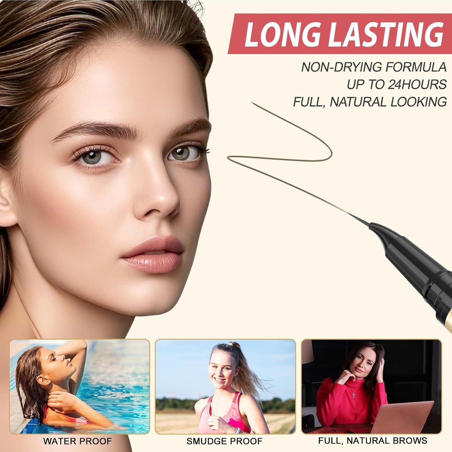 LAVONE Eyebrow Pen, 2-in-1 Eyebrow Pencils for Women with 4 Tip Microblading Eyebrow Pencil and Curved Precise Brow Pencil, Waterproof Eyebrow Pencil Create Full, Natural Hair-Like Brows, Ash Brown