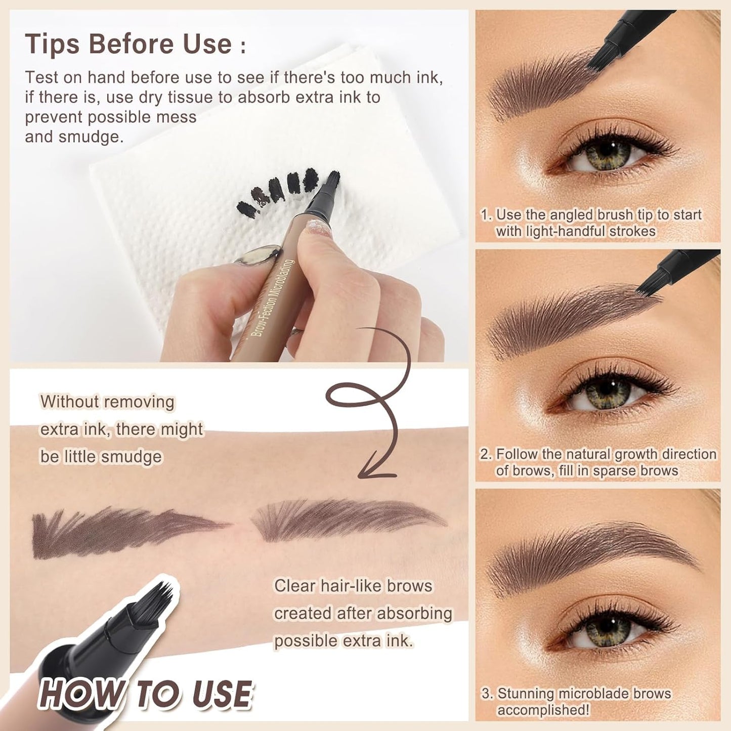 UCANBE Brow-Fection Angled Brush Eyebrow Pen, Liquid Microblading Eyebrow Pencils for Women, Wild Natural Brow Pen for Realistic Hair-Like Brows, Easy to Color, Waterproof, Lasts All Day, Ash Brown