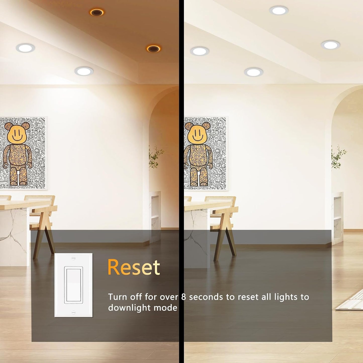 CycevSun Recessed Lighting 4 Inch with Night Light, Dimmable 5CCT Canless Ultra Thin Wafer Downlight Soffit with Junction Box, 9W, ETL & Energy Star, 6 Pack